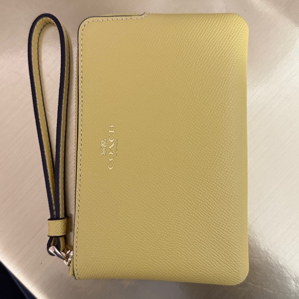Coach Soft Yellow and Gold Logo Wristlet Clutch - Picture 15 of 16